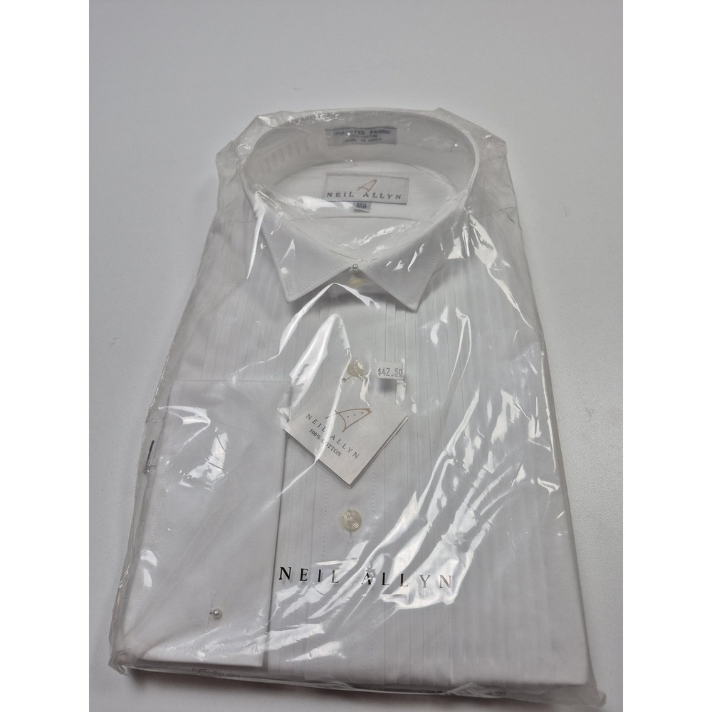 Neil Allyn Dress Shirt Mens 17.5 36/37 White French Cuff Pleated Formal